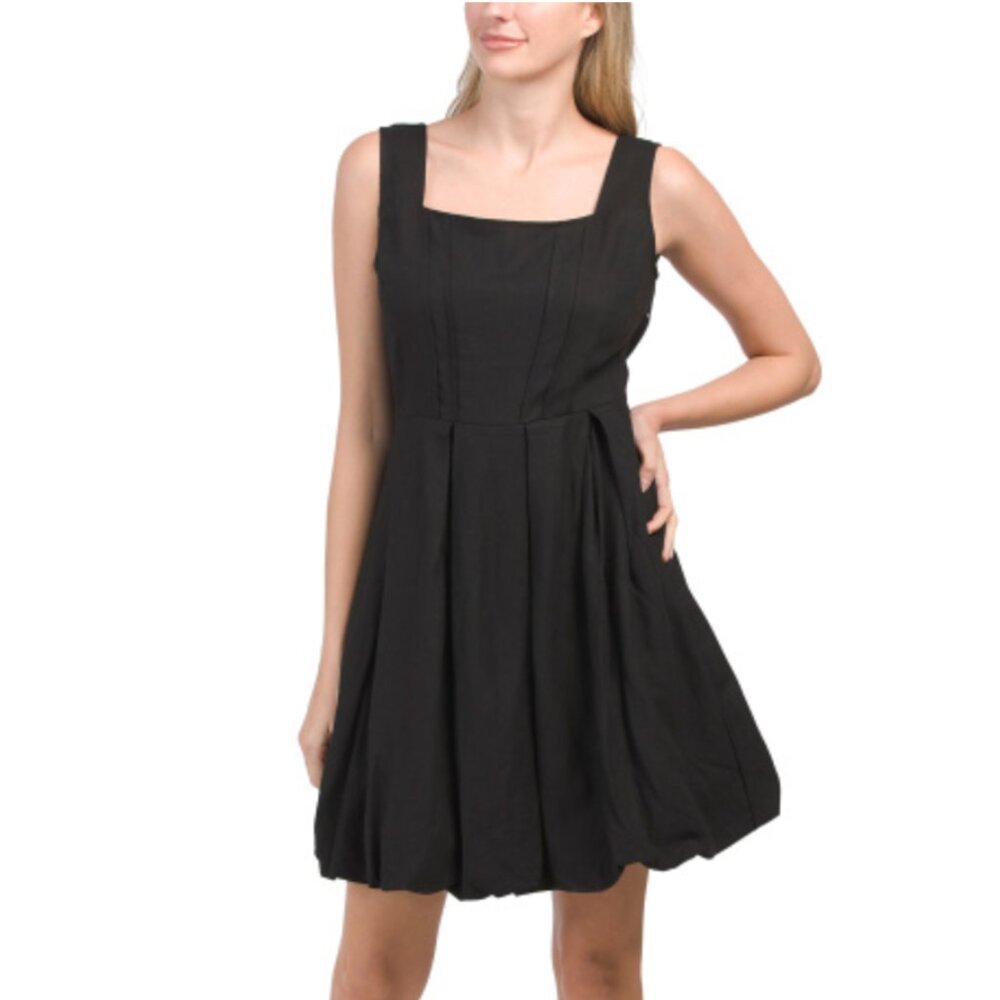 CYNTHIA ROWLEY Black Linen Blend Pleated Bubble Bottom Dress - NWT